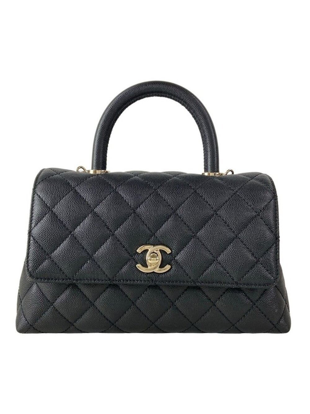 Chanel Handbag Small Top Handle Flap Bag Quilted Coco XS Black
